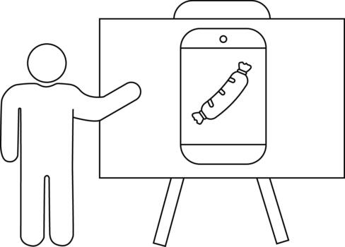 un figura regalos un tablero presentando un teléfono inteligente mostrando un salchicha gráfico el tablero es en un estar vector