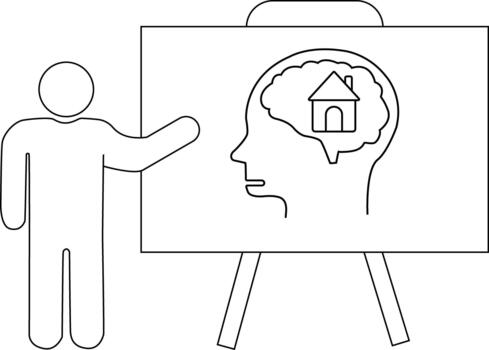 Presentation depicting brain with house presenter indicates content on board vector