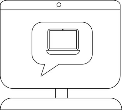 Monitor shows a laptop inside a speech bubble on a stand button at top vector