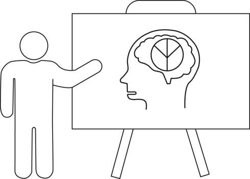Person presenting a board with a head profile containing a pie chart brain vector