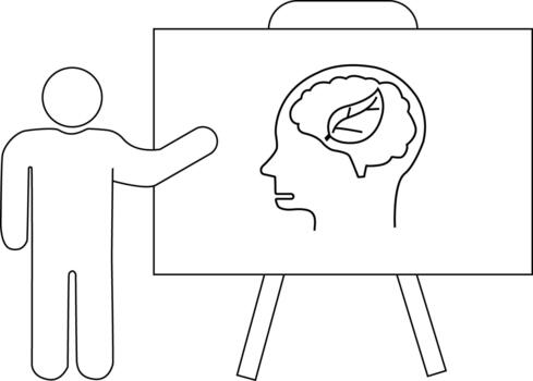 figura presentación un dibujo cerebro dentro cabeza con hoja en estar vector