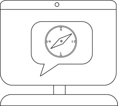 computadora monitor mostrando un Brújula dentro un habla burbuja vector