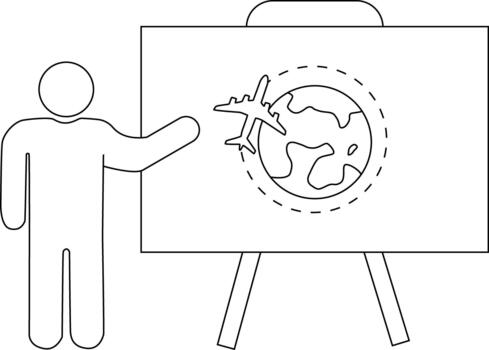 un palo figura puntos a un presentación tablero demostración un avión rodeando un globo en un estar vector