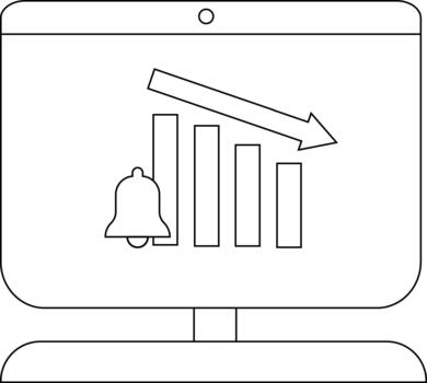 monitor monitor declinante gráfico campana flecha puntos abajo vector