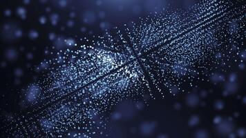 abstrakt 3d bakgrund med lysande blå partiklar formning dynamisk rader och rörelse flöde, representerar digital data strömmar och trogen teknologi. video