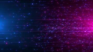 abstrakt bakgrund med lysande blå och rosa partiklar rör på sig i Plats, skapande trogen ljus spår och dynamisk digital energi rörelse. video