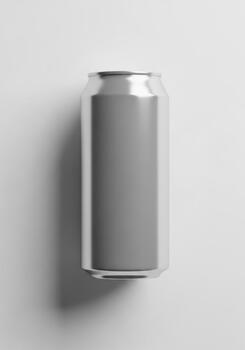 Realistic 3D Rendering of a Sleek, Metallic Soda Can Isolated on a Clean White Background, Showcasing a Minimalist Design with Subtle Shadowing photo