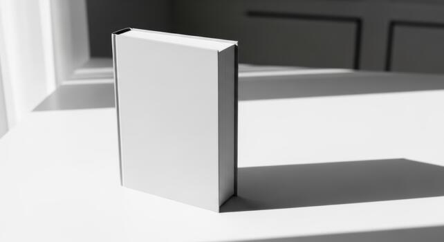 Solitary blank book with clean lines and sharp shadows, offering a pristine canvas for creativity, education, and literary concepts in a bright, modern setting photo
