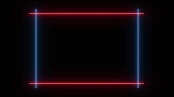 animerad neon balkar form en lysande fyrkant i de Centrum, sedan bygga ut och flimmer, skapande vibrerande belysning effekter. trogen digital rörelse teknologisk bakgrund , hud element, sci-fi bilder. video