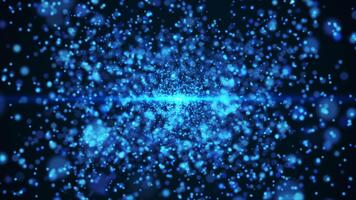 abstrato 3d animação do brilhando azul cintilante partículas. bokeh efeito. futurista fundo, grande dados visualização. digital tecnológica fundo. desatado looping 4k video