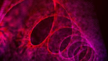 dinâmico abstrato fundo do vermelho e Rosa brilhando pontos formando fluido espiral movimento. energia digital ondas. música visuais, movimento gráficos, futurista fundo. desatado looping 4k video
