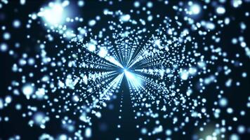 resumen 3d animación de brillante azul partículas convergente hacia el centro, creando un túnel o deformación velocidad efecto. futurista digital antecedentes , tecnología, ciencia ficción, datos fluir antecedentes seamles video