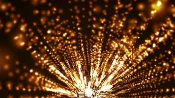 a abstrato animação do brilhando dourado partículas convergindo para dentro uma brilhando Centro, criando uma dinâmico luz explosão efeito. futurista dinâmico fundo. desatado looping 4k video