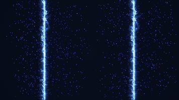 Two vertical streams of bright electric blue energy pulse on a dark background, surrounded by floating glowing particles. Dynamic sci-fi light effect. Technology intros, futuristic backgrounds. video