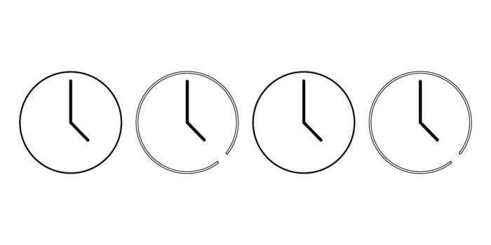 Set of Four Clock Icons Showing Time Progress Solid and Outline Styles on White Background vector