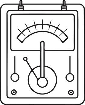 Analog voltmeter outline illustration symbolizing electrical measurement, testing, and repair device design vector