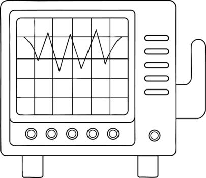 Oscilloscope with waveform display line art illustration, perfect for electronics, measurement, and lab design vector
