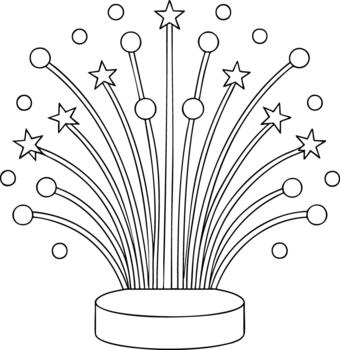 Fireworks celebration icon outline drawing with stars and sparkles, perfect for party, event, and festive design vector