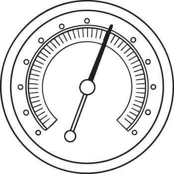 Circular gauge with needle outline illustration, analog measurement tool for mechanical and technical design vector