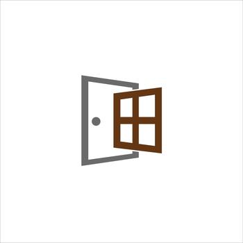 an open door with a window in the middle vector