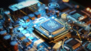 artificiell intelligens bearbetning data på en mikrochip krets styrelse video
