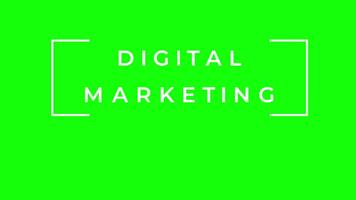 vit digital marknadsföring text framväxande inuti vit ram, fragmentering mot grön Chromakey bakgrund med elegant, minimalistisk grafisk styling, konceptuell modern eleganta minimalistisk animering video