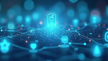 abstrato representação do uma digital social rede com iluminado ícones video