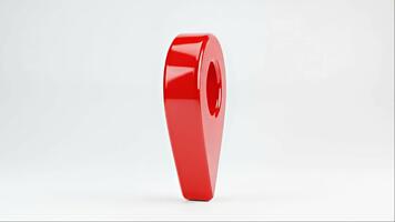 Shiny red location pin standing on a white surface symbolizing navigation and modern mapping technology for travel and business solut video
