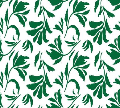 Repeating pattern of stylized green leaves on a white background, creating a fresh, botanical design. vector