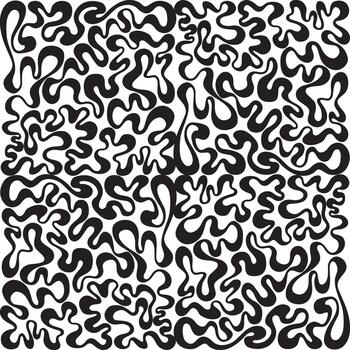 Abstract black and white design featuring an intricate pattern of swirling, organic shapes arranged across the canvas. vector
