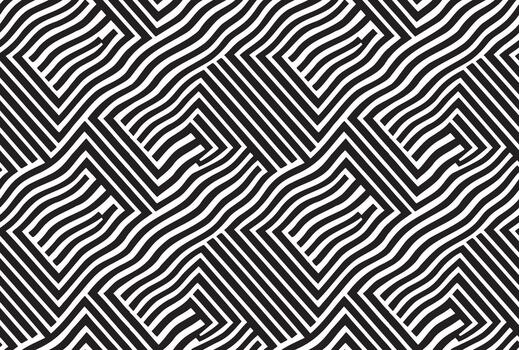 resumen negro y blanco modelo presentando ondulado líneas y geométrico formas creando un dinámica, texturizado diseño. vector