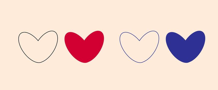 heart color and outline of a heart, on a pink background, vector