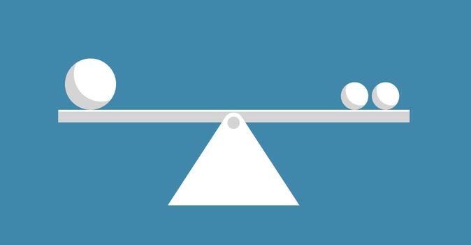 Simple balance scale with one large ball and two small balls weighing comparison vector