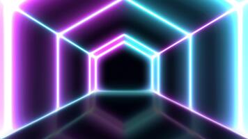 cyberpunk néon luz túnel. uma looping abstrato fundo do digital rede linhas e brilhante laser feixes video