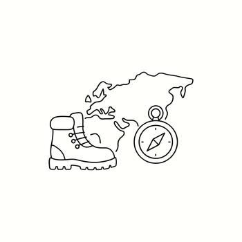 A map and a compass are shown in a line drawing vector
