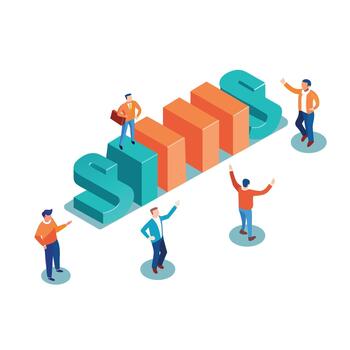 minúsculo personas interactuando con grande 3d texto mostrando el palabra éxito vector