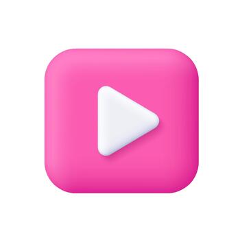 White play button on pink square button. Multimedia, content, streaming platforms, user interfaces and entertainment concept. 3d icon. Cartoon minimal style. vector