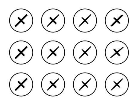Cross mark icon set in circular outline. Error and cancel symbol. Wrong and X sign vector