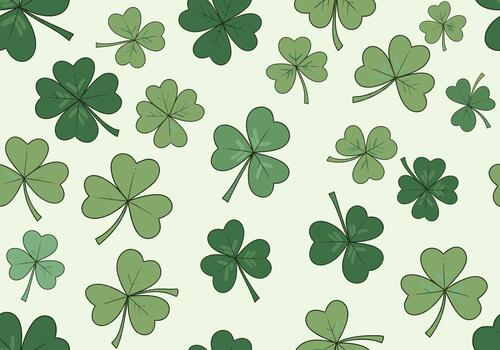 Seamless St Patricks Day Clover Pattern Hand Drawn Three and Four Leaf Clovers with Soft Rounded Shapes in Rich Greens on Cream or Pale Green Background Festive Simple Design vector