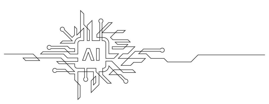 chipset AI circuit board one line drawing continuous vector