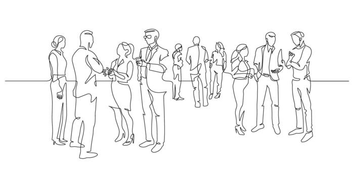 crowd people businessperson discussing continuous line drawing continuous vector