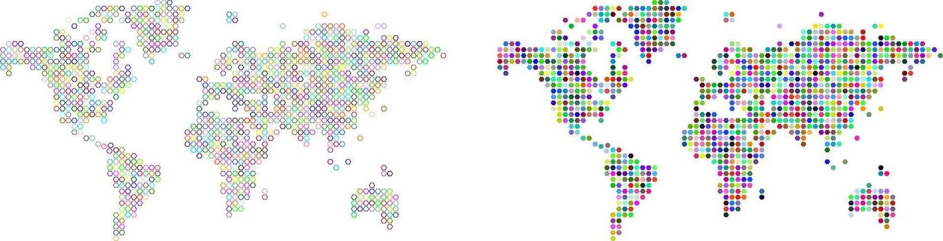 World map in polygon shape multicolour pattern. Polygon dot map showcasing a powerful design element for geographical graphic design elements for technology company background vector
