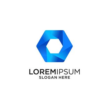 Abstract Geometric Logo with Blue Gradient Hexagon Shape and Typography on White Background vector