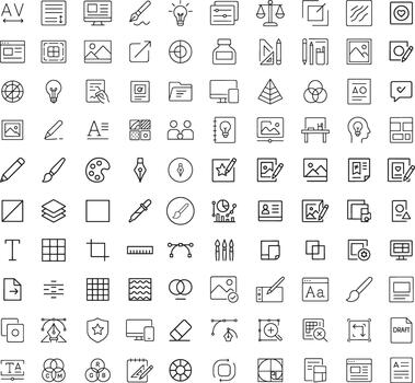 Collection of essential design tool icons in format supports creation of visually appealing and professional graphics in various styles vector