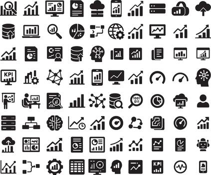 colección de datos analítica y negocio inteligencia íconos para digital márketing y Finanzas con estadístico gráfico y gráficos vector