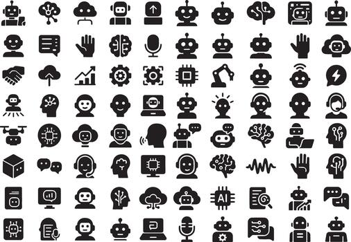 Set of artificial intelligence and automation icons with robot cloud brain computing and hand shake elements for technology and innovation vector