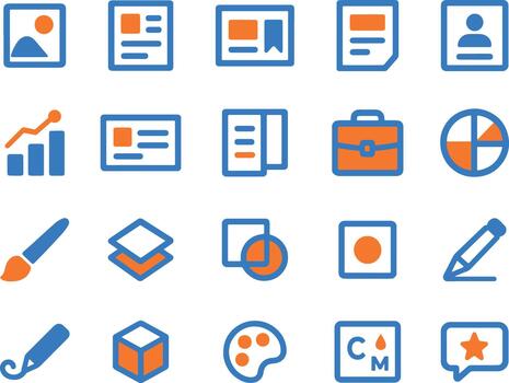 Creative graphic design elements and resources flat icon set for business presentation website print media document or application vector