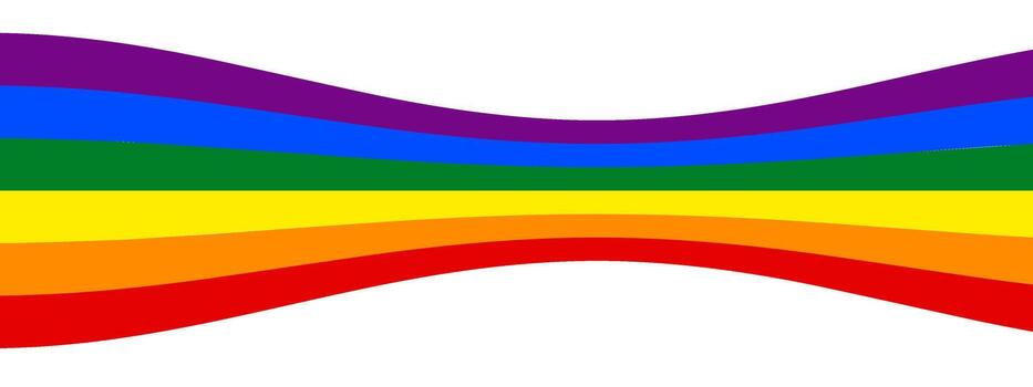 Rainbow pride flag background with flowing wavy stripes. banner features curved LGBT ribbon lines in vibrant spectrum colors. Inclusive diversity poster template with abstract stripe motifs. vector
