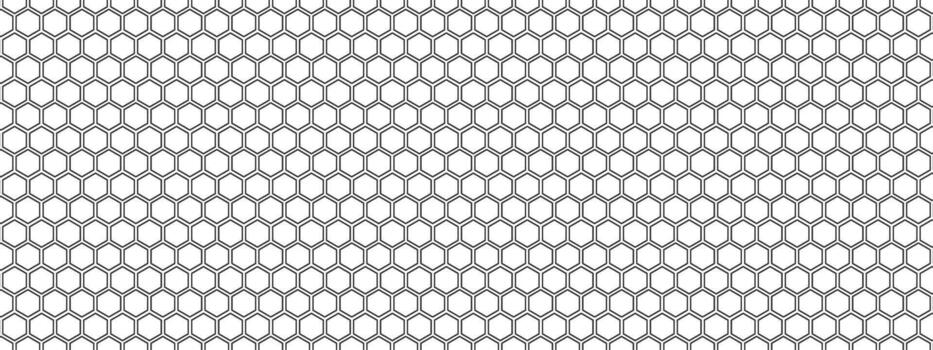 Black hexagon pattern honeycomb background. Geometric grid with honey comb cells, mesh lines, repeat hex shapes. seamless texture with hive structure. vector