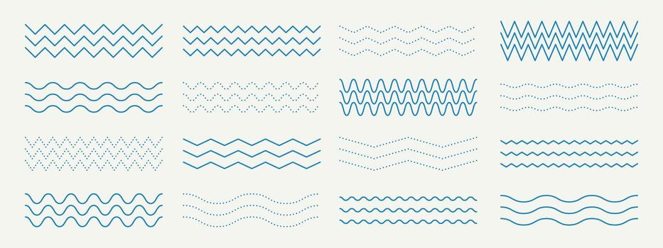 ola línea modelo conjunto con ondulado onda mar garabato curva frontera y zigzag sin costura menear carrera diseño para gráfico elementos y antecedentes vector